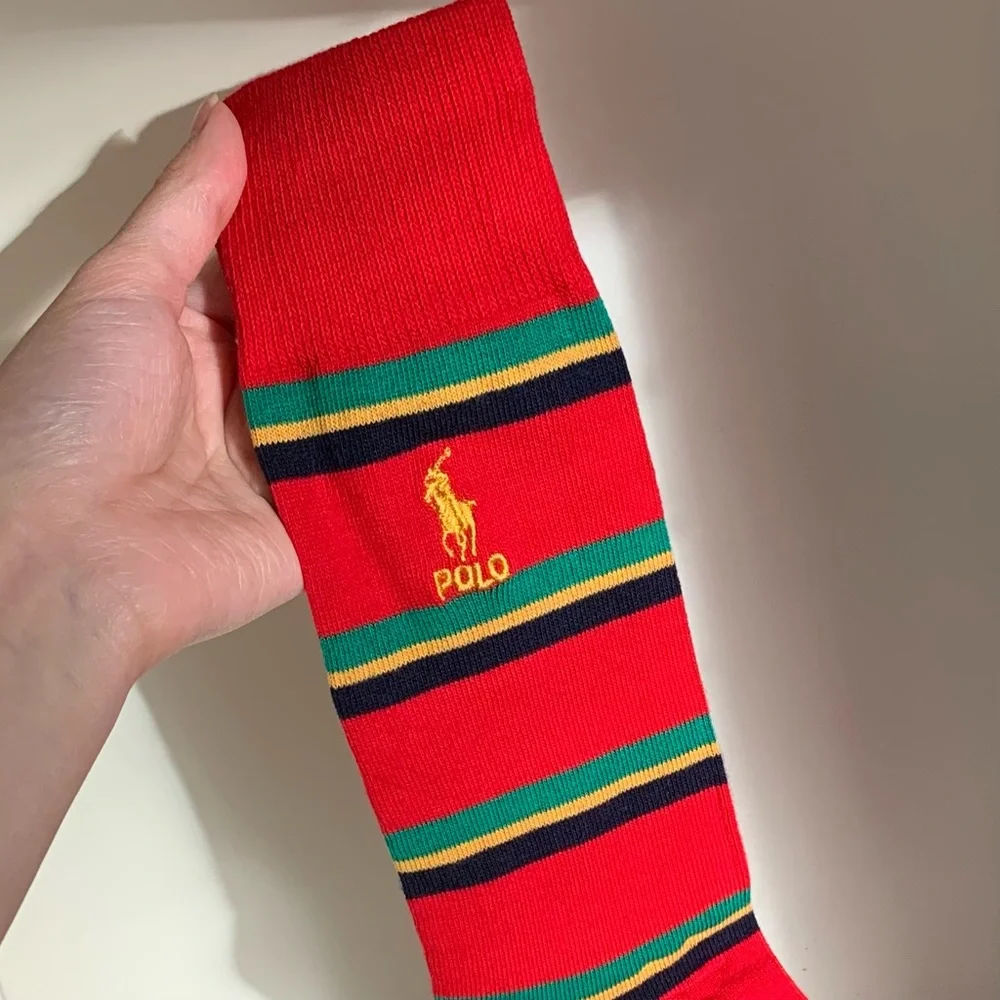 NWOT Ralph Lauren long socks striped multicolor (gold logo)